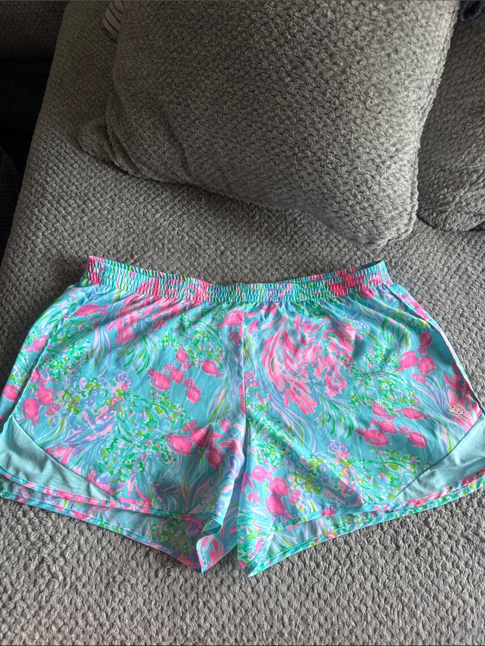 Lilly Pulitzer Aqua and Pink Floral Athletic Shorts